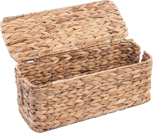 PEMAR Natural Wicker Cable Management Box, Cable Organizer, 2 Open Slots, Under Desk Cord Organizer, Cover & Hide Power Strips & Cords for TV Desk, Computer, Router, USB Hub (Natural Water Hyacinth)