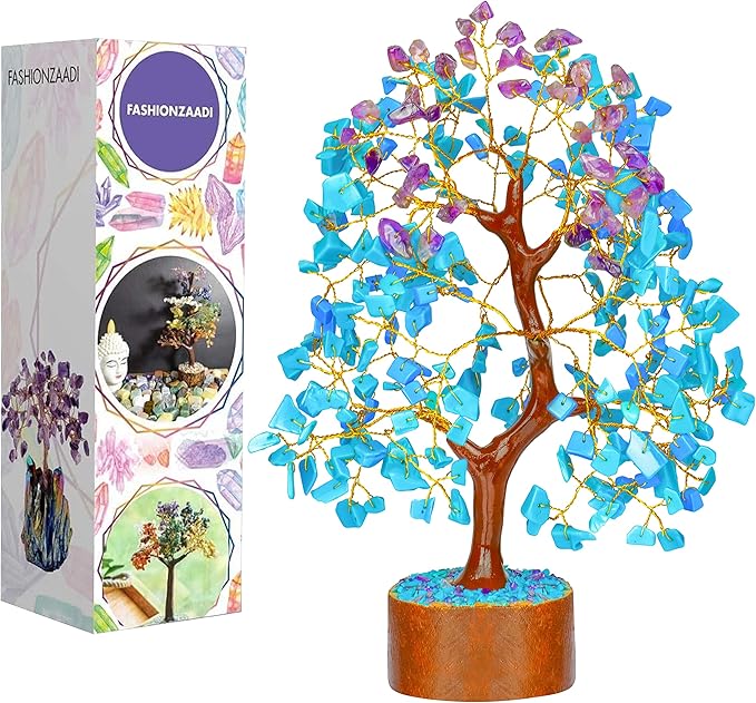 FASHIONZAADI Amethyst and Turquoise Crystal Tree of Life - Crystal Decor - Spiritual Gifts - Crystals Gifts for Women - Gemstones and Crystals