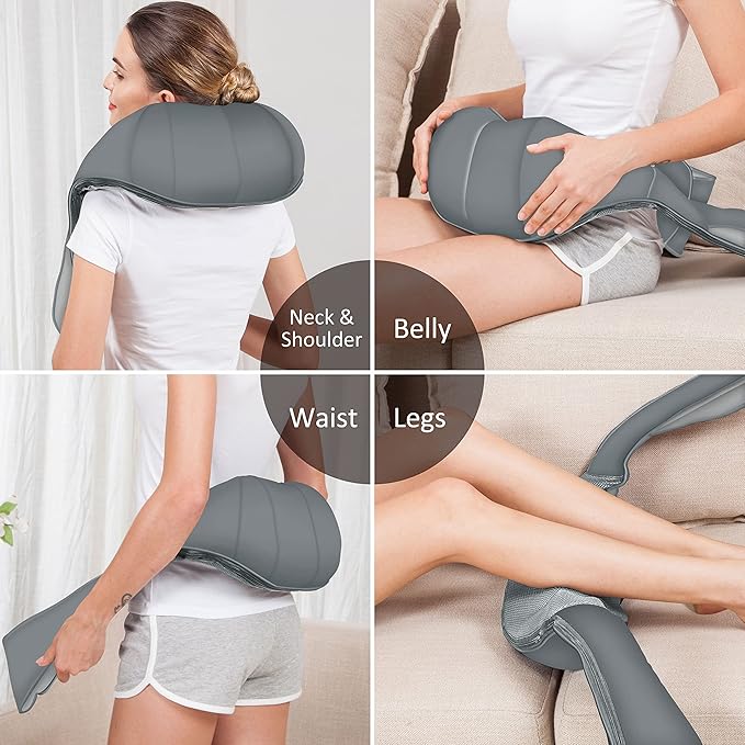 Snailax Cordless Neck Massager, Shiatsu Back Shoulder Massager with Heat, Portable Rechargeable Massagers for Neck and Back Pain Relief, Electric Massager Pillow, Gift for Women,Men(Grey)