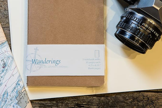 Wanderings Blank Regular Size Travelers Notebook Inserts | 4.25" x 8.25"/11cm x 21cm | 100 gsm Paper | 3 Hand-Stitched Booklets/180 Pages | Travelers Notebook Refills for Journals, Diaries, Planners