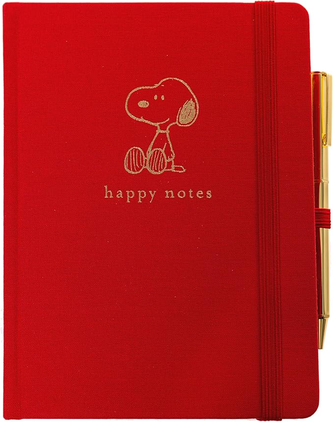 Snoopy Lined Journal Plus Pen by Graphique Luxe Collection, Hardcover Diary Notebook for Writing, Gold Foil Embossing, 160 Pages, 6” x 8”