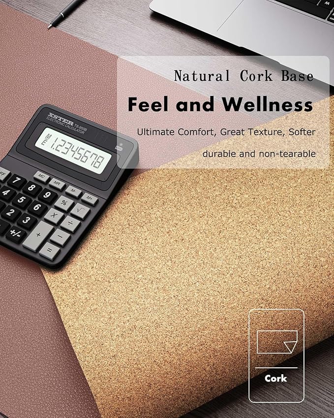 YSAGi Double-Sided Desk Pad, 31.5"x15.7" Leather Desk Mat, Eco Cork Desk Pad Protector,Large Mouse Pad,Waterproof Desk Blotter for Office/Home (Pale Mauve/Cork)