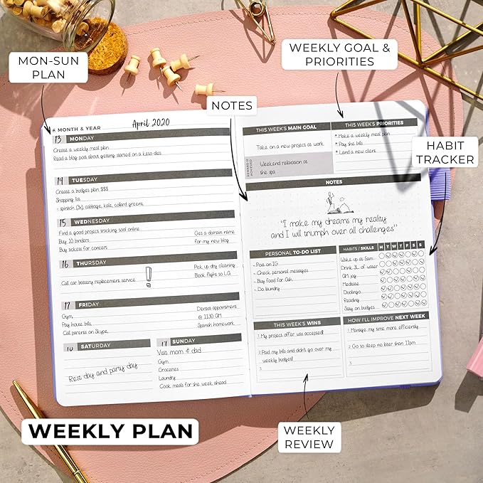 Clever Fox Planner – Undated Weekly & Monthly Planner for Productivity, Time Management & Goals – Organizer Journal – A5 (Lavender)