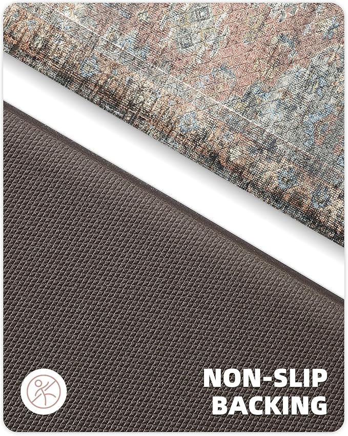 Color&Geometry Boho Kitchen Rugs Non Slip 24"x87", Large Kitchen Mats Cushioned Anti Fatigue Mats for Kitchen Floor, Waterproof Kitchen Runner for Standing Desk Office, Sink - Retro Brown