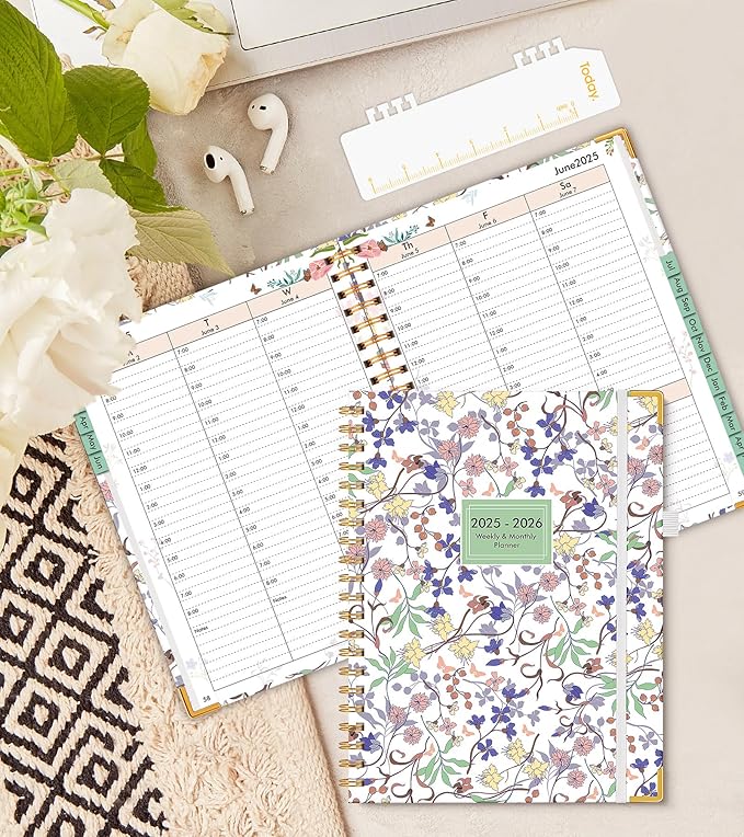 2025-2026 Appointment Book, Academic Planner 18 Months Weekly and Monthly (July 2025 - December 2026), 8.5"x11" Daily Hourly Planner 60-Minute time Slots, Spiral Calendar Schedule Book for Work School Teacher Student, Purple Floral