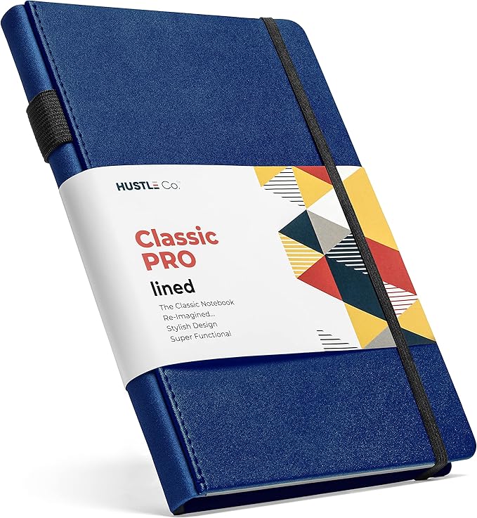 Thick Hardcover Journal Notebook - Ruled/Lined A5 (5x8 inch), Deluxe 120gsm Paper, Lays Flat for Writing, Professional Notebooks for Work, Business, Office, Executive, Gifts for Men and Women - Blue