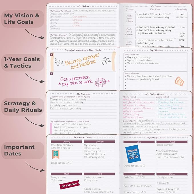 GoGirl Planner Agenda – Colorful Undated Monthly & Weekly Organizer for Women, Journal for Time Management & Productivity (Rose Gold)