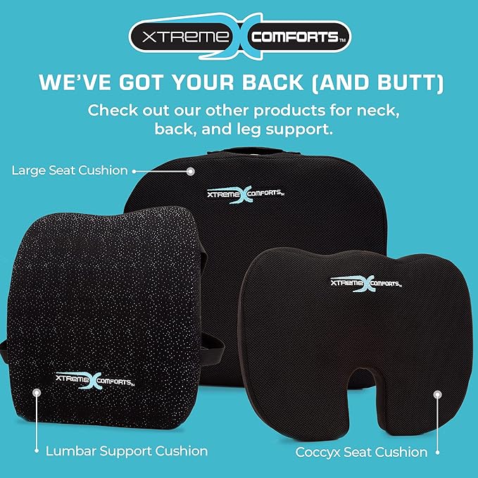 Xtreme Comforts Seat Cushions | Office Chair Cushions for Desk, Car, Wheelchair| Ergonomic Memory Foam Seat Cushion for Support & Comfort | Helps Improve Sitting Posture for Work & Body Relief