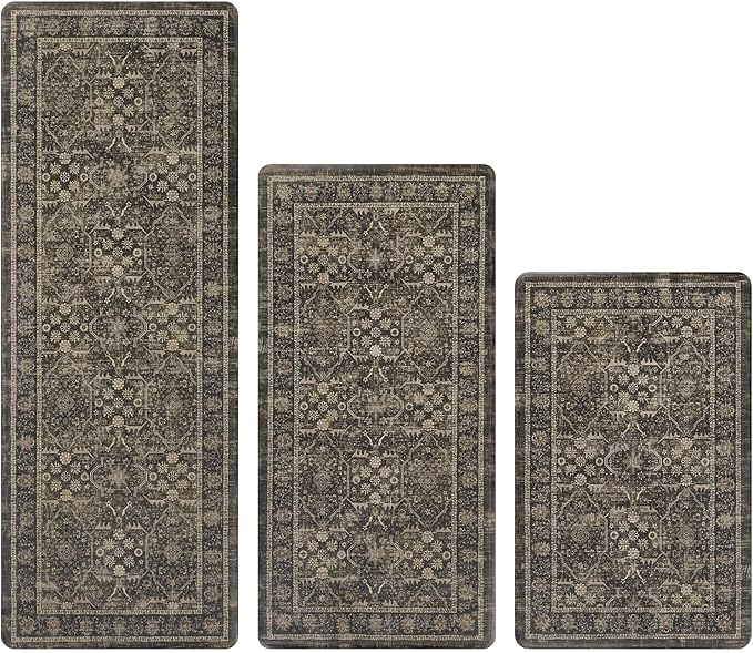 Pauwer Anti Fatigue Kitchen Mat Set of 3 Non Slip Kitchen Mats for Floor Cushioned Kitchen Rugs Comfort Standing Mat Farmhouse Waterproof PVC Foam Kitchen Floor Mat Runner, Taupe