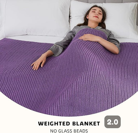 L'AGRATY Knitted Weighted Blanket - 48"x72" 20lbs Cooling Chunky Knit Heavy Blanket for Adults Braided Crochet Throw Thick Cable Yarn Knit Decorative Blanket No Beads Evenly Weighted Machine Washable