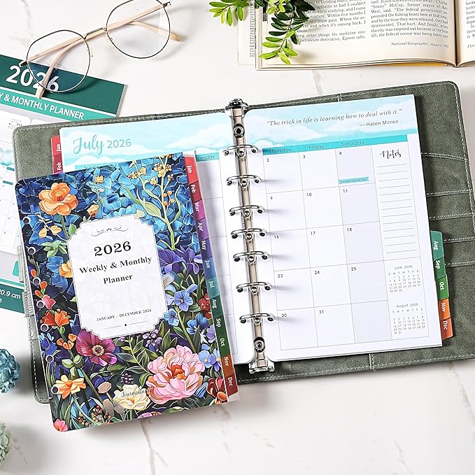 2026 Planner Refills - 7-Hole Punched Planner Refills 2026 with Colorful Tabs, JAN 2026 - DEC 2026, 5.5" x 8.5", A5 Planner Inserts, 2026 Weekly and Monthly Planner Refill with Monthly Pages & Weekly Pages - Dopamine Color