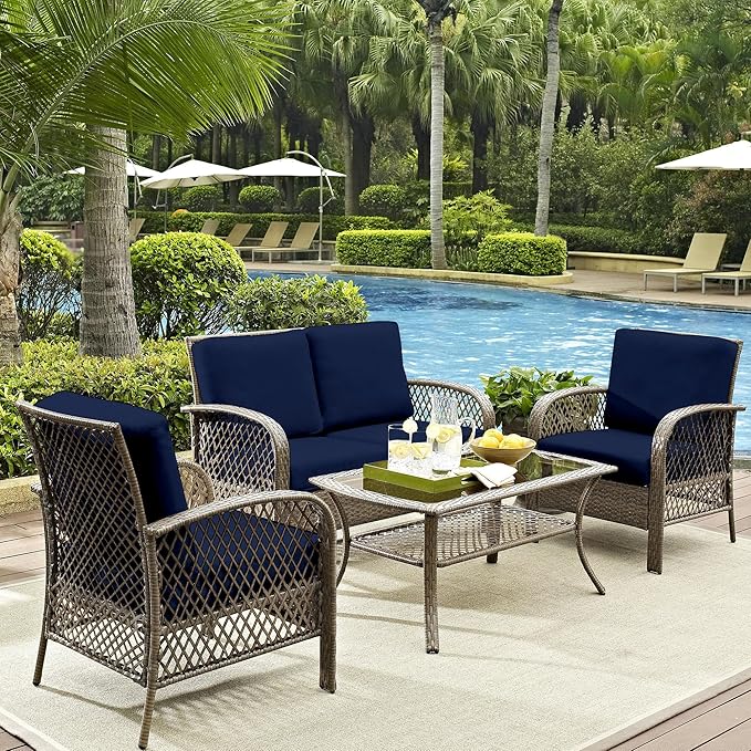 14Pcs Outdoor Cushions Covers Waterproof, Patio Cushion Covers, Stretch Cushion Covers Replacement,Cushion Slipcovers, Furniture Cushion Covers (Navy Blue 2, 14PCS)