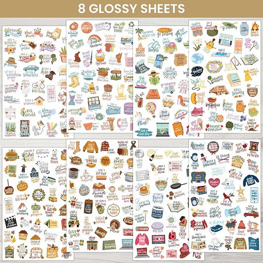 bloom daily planners Seasonal Bucket List Planner Stickers - Spring, Summer, Fall, Winter Activity Goals for Adults - 8 Sheets / 275+ Illustrations - Adventure Icons for Planning or Scrapbooking