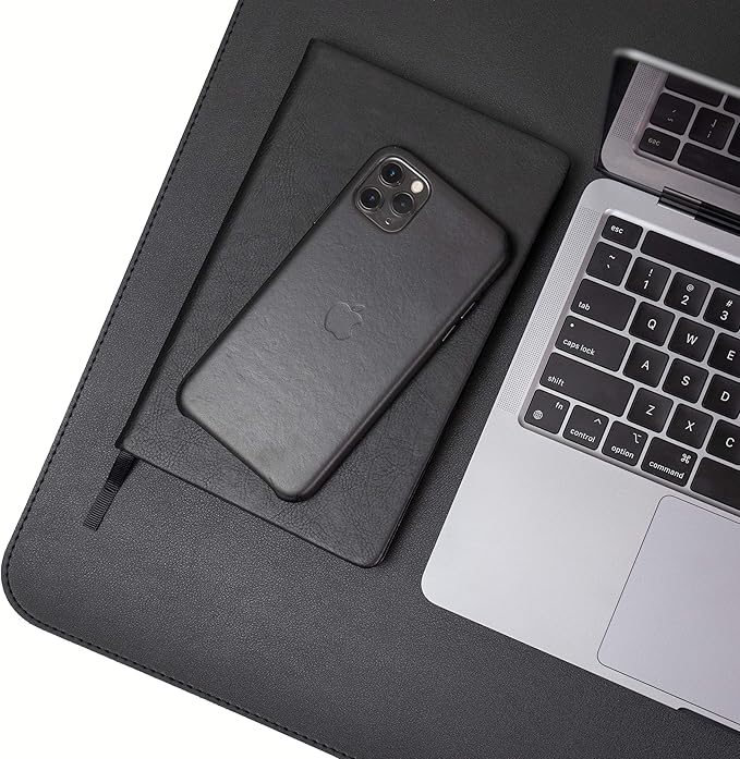 Vine Creations Leather Desk Mat Large 44" x 22", Desk Protector Mat, PU Leather Desk Pad, Non-Slip Large Mouse Pad, Desk Blotter, Desk Pads on Top of Desks, Home Office Desk Matt for Desktop (Black)