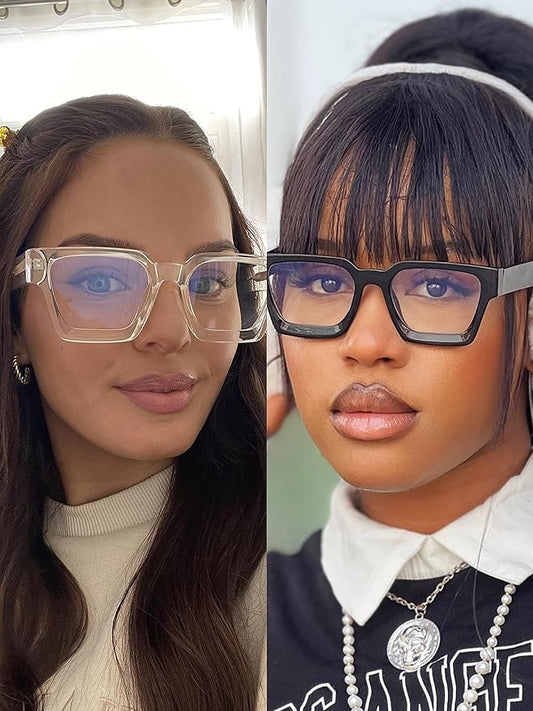 VISOONE 2 Pack Blue Light Blocking Glasses Rectangle Frame and Chic Preppy Look for Women Men RIVER