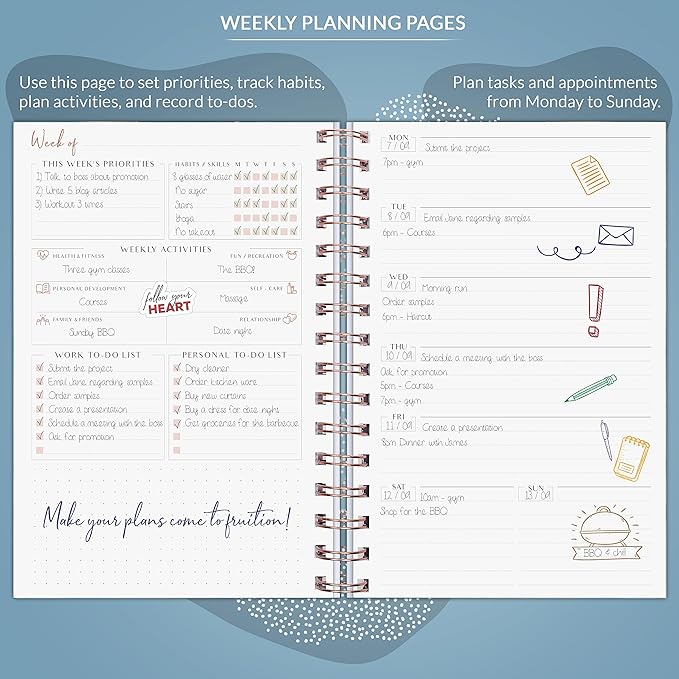 PLANBERRY Weekly Planner – Undated Life Organizer & Budget Planner – Time Management, Goal Setting, To-Do List, Work-Life Balance & Habit Tracker – 6.1″ x 8.1″ (Ocean Depths)