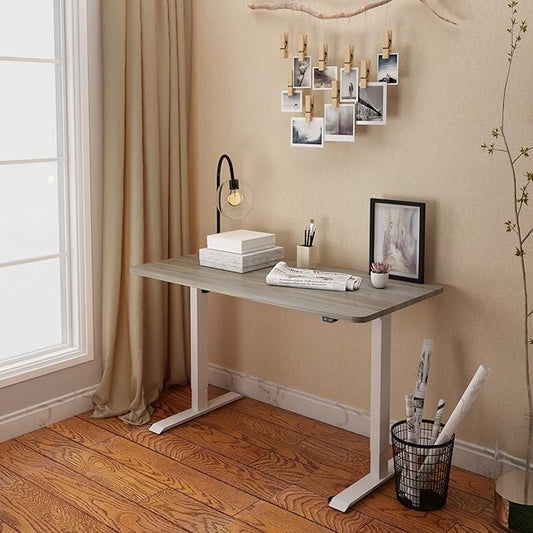 FLEXISPOT EN1 One-Piece Standing Desk 55 x 28 Inches Stand Up Desk Workstation Home Office Computer (White Frame + Gray Wood Top, 2 Packages)