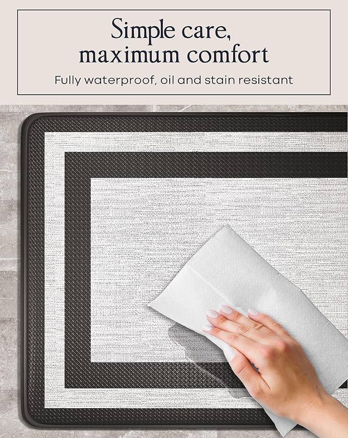 Anti-Fatigue Kitchen Mat Set – 2-Piece Memory Foam Cushioned Mats for Standing – Fabric Black, 18×30 & 18×60, 0.4 in Thick, Waterproof, Non-Slip – Homergy