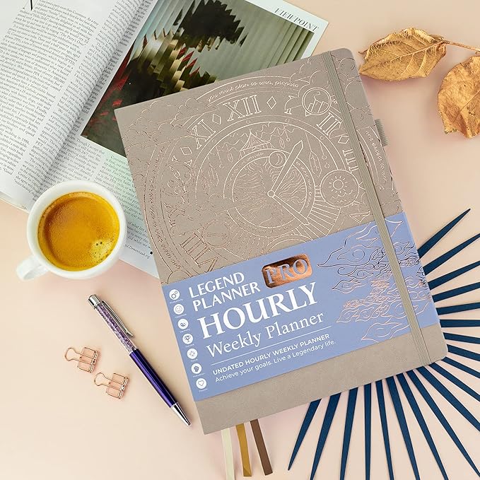 Legend Planner PRO Hourly Schedule - Weekly & Daily Organizer with Time Slots. Appointment Book Journal for Work & Personal, A4 (Seashell)