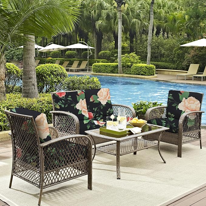 8Pcs Outdoor Cushions Covers Waterproof, Patio Cushion Covers, Stretch Cushion Covers Replacement,Cushion Slipcovers, Furniture Cushion Covers (Death of Summer, 8PCS-Print)