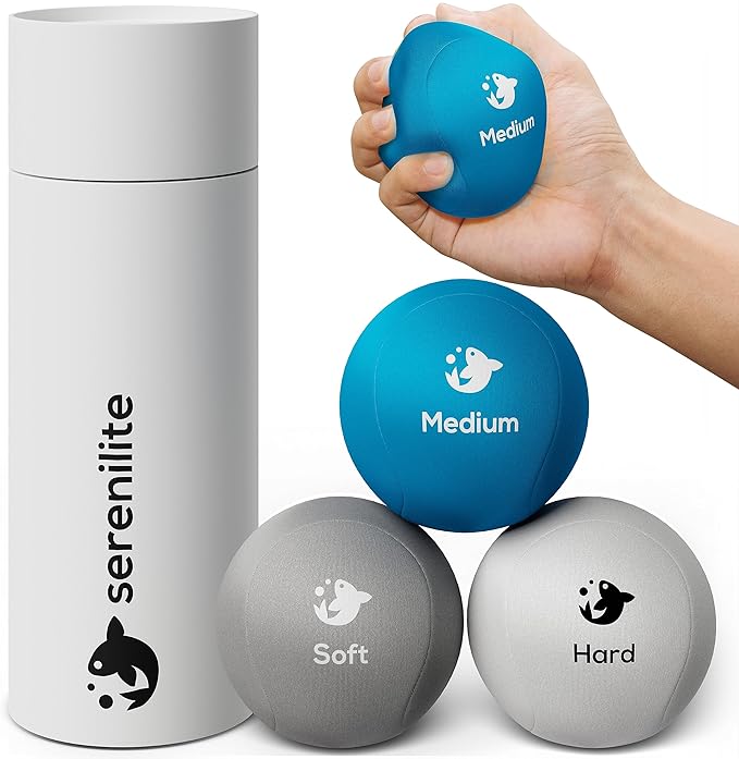 Serenilite Hand Therapy Exercise Stress Ball Bundle - Tri-Density Stress Balls for Adults & Grip Strengthening