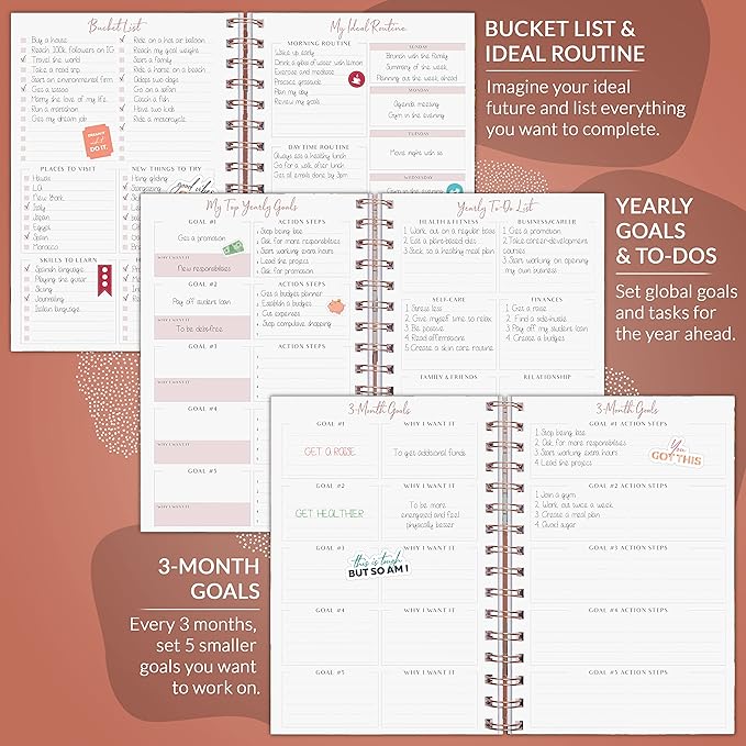 PLANBERRY Weekly Planner – Undated Life Organizer & Budget Planner – Time Management, Goal Setting, To-Do List, Work-Life Balance & Habit Tracker – 6.1″ x 8.1″ (African Terracotta)