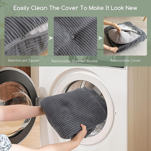 6" Washable Floor Pillow Cushion for Adults, Meditation Cushion Pillow, Large Square Floor Sitting, Removable Tufted Corduroy Cover, for Tatami Living Room or Yoga, 22x22 Inch, Machine Washable