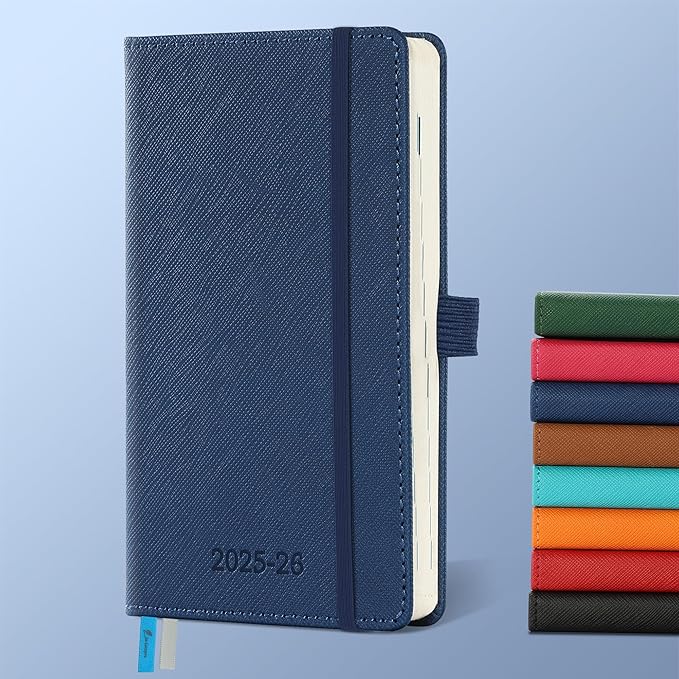 Weekly Monthly 2025-2026 Planner (July 25-Dec 26),6.5"x3.75",18 Months Agenda Plan with Month Tabs & Pocket,Expenses/Note Pages, Academic Calendar with Vegan Leather Cover,Blue