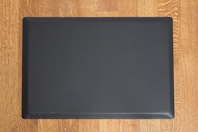 Rocelco 46" Height Adjustable Corner Standing Desk Converter with Anti Fatigue Mat Bundle - Quick Sit Stand Up Dual Monitor Riser - Computer Workstation - Teak Wood Grain (R CADRT-46-MAFM)