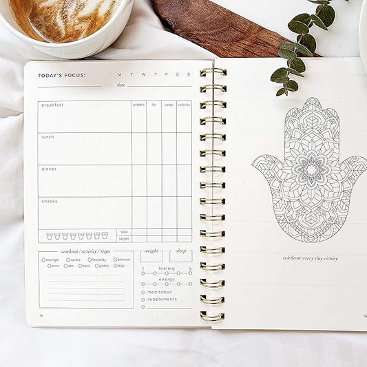 Kunitsa Co. Food and Exercise Journal for Women - Track Meals, Nutrition, and Weight Loss, 90 Days, Walnut Brown, 8.5 x 6 Inches