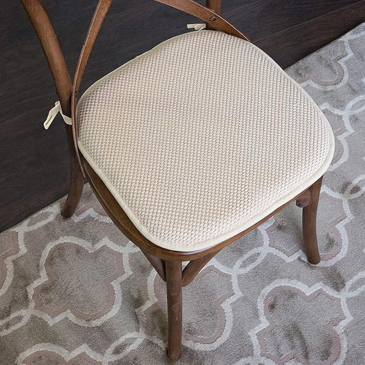Sweet Home Collection Chair Cushion Memory Foam Pads with Ties Honeycomb Pattern Slip Non Skid Rubber Back Rounded Square 16" x 16" Seat Cover, 12 Pack, Linen 12 Pack