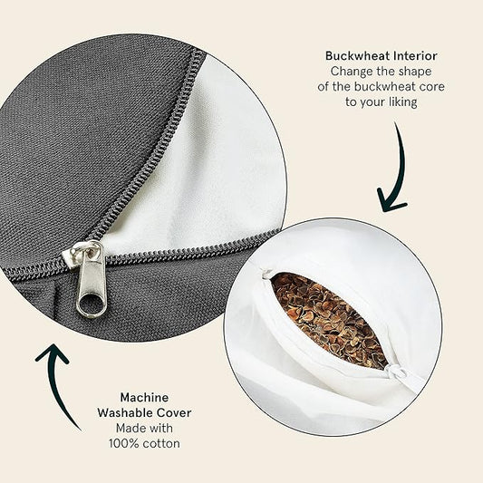 Retrospec Sedona Zafu Meditation Cushion With Buckwheat Hull Fill - Adjustable Yoga & Pilates Support Pillow - 17in Crescent Cotton Cover With Handle