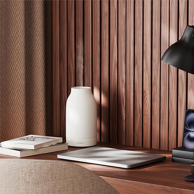 Vitruvi Air Waterless Diffuser for Home, 1500 Sq Ft Coverage | Diffusers for Home, Oil Diffuser, Housewarming Gift, Ceramic Finish, 5 Adjustable Scent Strengths | White