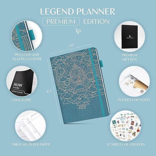 Legend Weekly Planner Premium – Undated Weekly, Monthly & Budget Planner – Life Organizer for Time Management & Productivity, A5 (Dark Teal)
