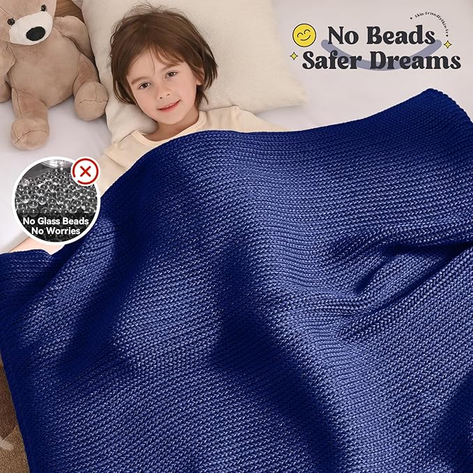Guohaoi Knitted Weighted Blanket Kids (Blue 40"x60" 10lbs) No Beads Cooling Heavy Blanket, Home Decor Breathable Chunky Knit Throw Blanket for All-Season Use
