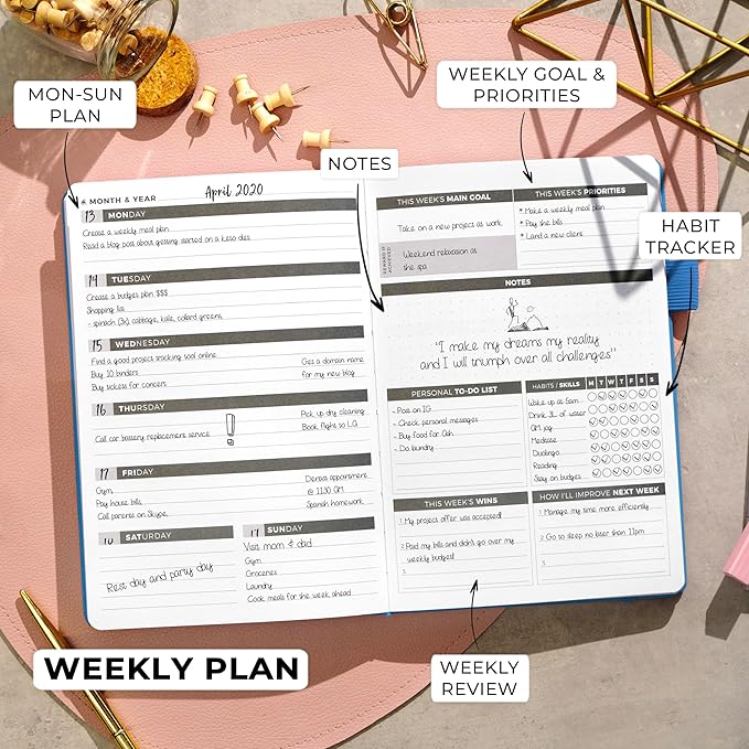 Clever Fox Planner – Undated Weekly & Monthly Planner for Productivity, Time Management & Goals – Organizer Journal – A5 (Sky Blue)