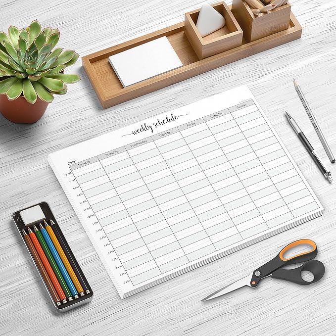 321Done Weekly Schedule Planning Notepad - 50 Sheets (8.5x11) – Hourly Appointment Productivity Weekly Planner Tear-Off Note Pad - Cute Simple Script Large Letter Size - Made in the USA