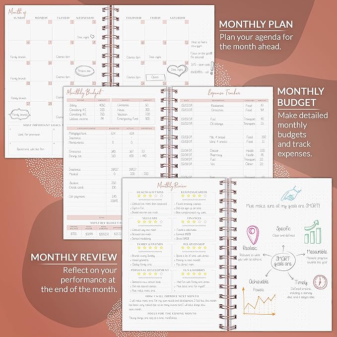 PLANBERRY Weekly Planner – Undated Life Organizer & Budget Planner – Time Management, Goal Setting, To-Do List, Work-Life Balance & Habit Tracker – 6.1″ x 8.1″ (African Terracotta)
