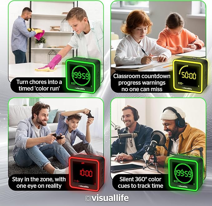 Visual Timer for Kids, Adults, ADHD, Autism & Dyslexia - New Timed Color Cues Anchor Focus, Track Progress & Guide Transitions - For Home, Teacher Classrooms, Homeschool, Business & Groups