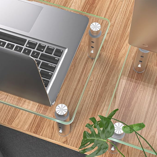 Hemudu 2 Pack Monitor Stand - 3 Adjustable Height Riser, Computer Stand, Desktop Organizer for PC, Laptop - Clear