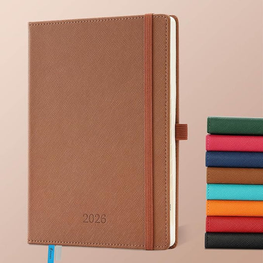 Weekly Monthly 2026 Planner (Jan.26-Dec.26),8.5"x6.5",12 Months Agenda Plan with Month Tabs & Pocket,Expenses/Note Pages, Appointment Book Calendar with Hardcover Vegan Leather Cover,Brown