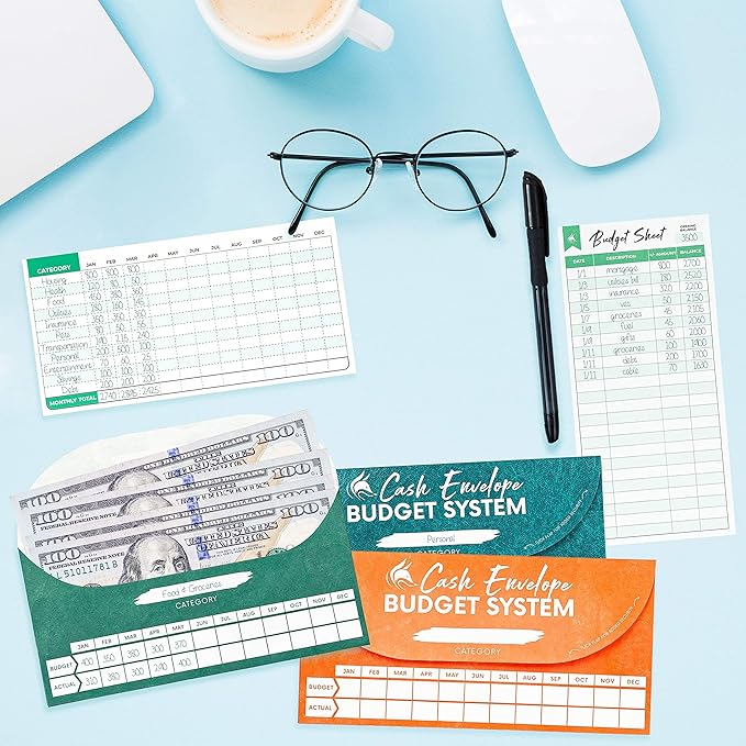 Clever Fox Cash Envelopes for Budgeting System – Budget Envelopes for Cash Budgeting and Saving, Tear and Water Resistant, Includes Carry Pouch & 12 Expense Tracking Budget Sheets, 12 Pack - Assorted