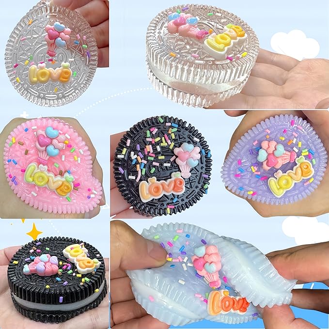 5 Packs Cookie Squishy Fidget Toy Set, Cute Silicone Sticky Taba Squishy, Squeeze Toys for Stress Relief and Anxiety Relaxing, Decompression Toy, Gifts for Kids/Adult, Black Pink Clear Blue Purple