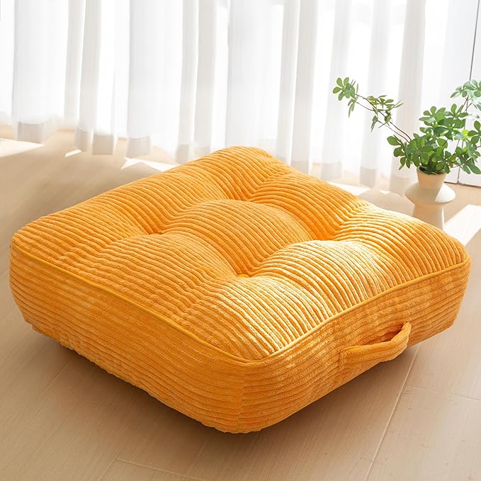 6" Washable Floor Pillow Cushion for Adults, Meditation Cushion Pillow, Large Square Floor Sitting, Removable Tufted Corduroy Cover, for Tatami Living Room or Yoga, 22x22 Inch, Machine Washable