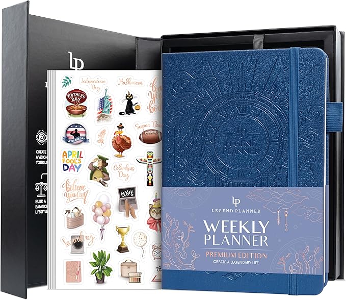 Legend Weekly Planner Premium – Undated Weekly, Monthly & Budget Planner – Life Organizer for Time Management & Productivity, A5 (Mystic Blue, New Cover)