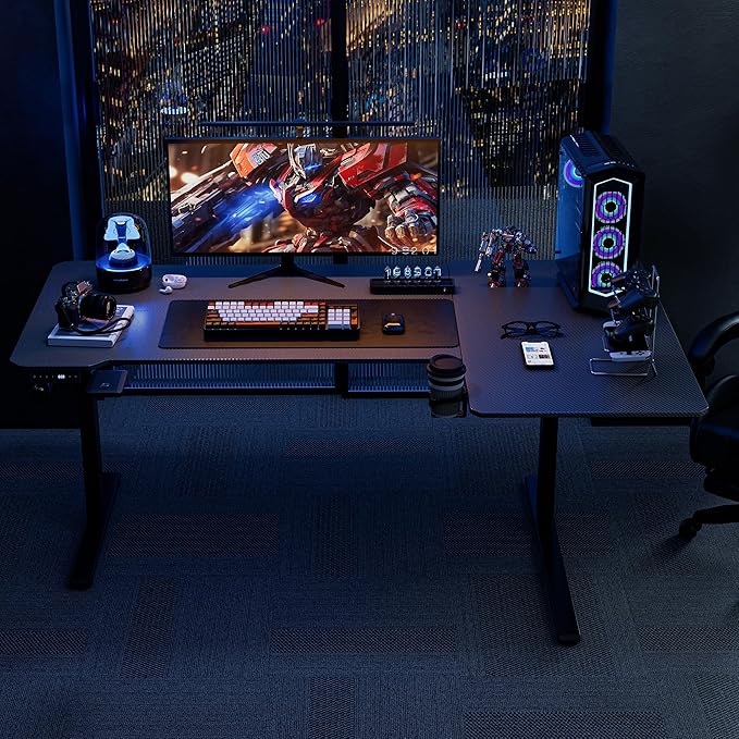 71 Inch L Shaped Standing Desk Adjustable Height,Gaming Electric Corner Standing Desk, Sit Stand Computer Table with Reversiable Splice Board, Black Carbon