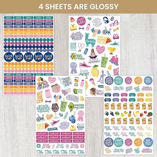 bloom daily planners Health Wellness and Fitness Planner Stickers - Variety Sticker Pack - Six Sticker Sheets Per Pack!