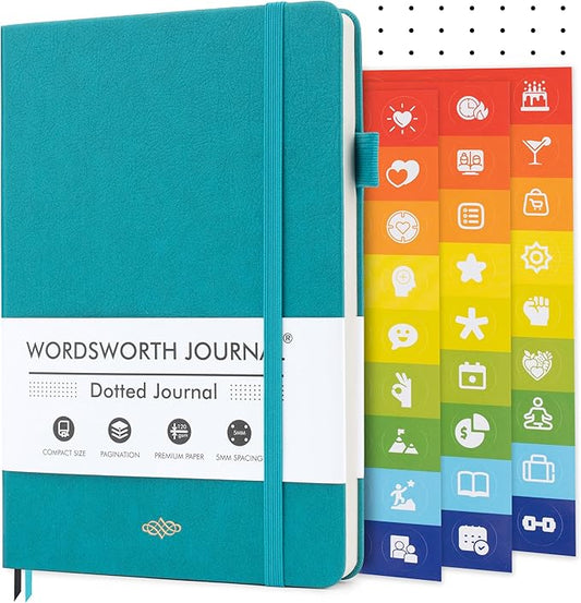 Wordsworth & Black A5 Bullet Dotted Journal 216 Dotted Pages, Hardcover Grid Dot Leather, 120 GSM Paper,Journaling Notebook for Work & Sketching,Journals for Women,Men-Gifts Box Included Turquoise