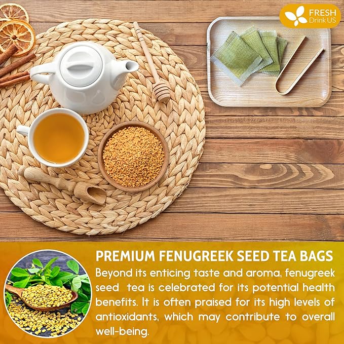 FreshDrinkUS, Premium 15 Tea Bags Fenugreek, 100% Natural & Pure from Fenugreek. Fenugreek Herbal Tea. Made with Natural Material Tea Bags. No Sugar, No Caffeine, No Gluten, Vegan.