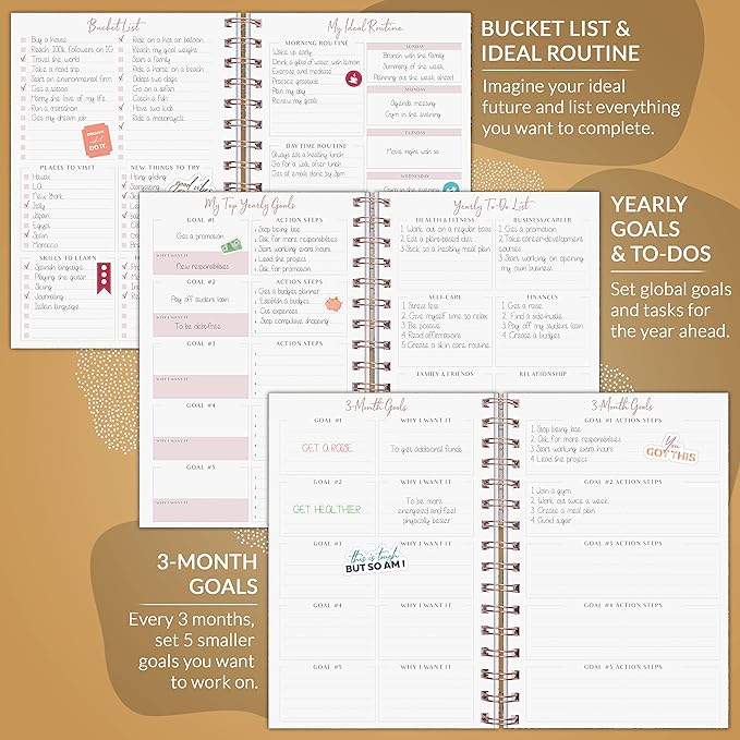 PLANBERRY Weekly Planner – Undated Life Organizer & Budget Planner – Time Management, Goal Setting, To-Do List, Work-Life Balance & Habit Tracker – 6.1″ x 8.1″ (Golden Jungle)